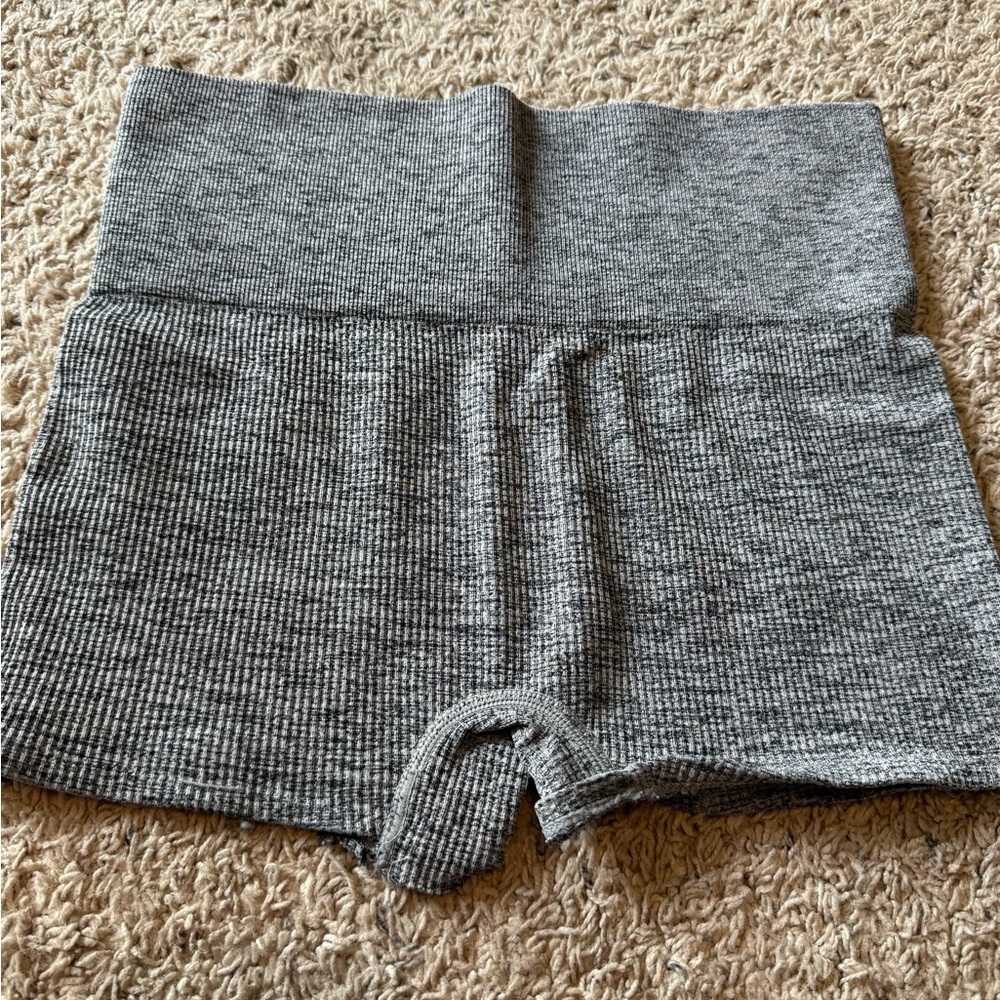 Colsie High Waist Ribbed Shorts in Gray